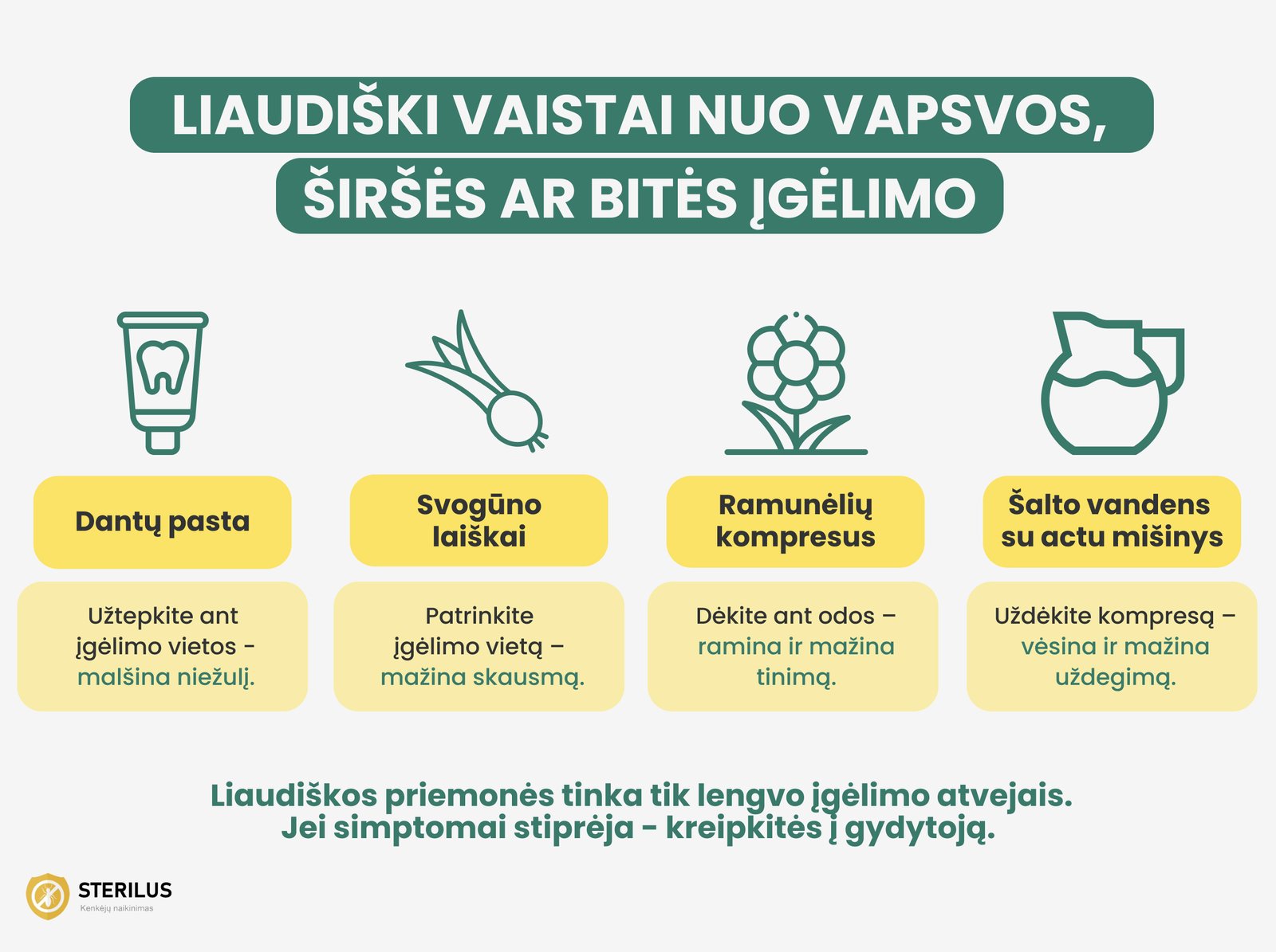 Liaudiški vaistai nuo vapsvos, širšės ar bitės įgėlimo: dantų pasta, svogūno laiškai, ramunėlių kompresas, vandens ir acto mišinys