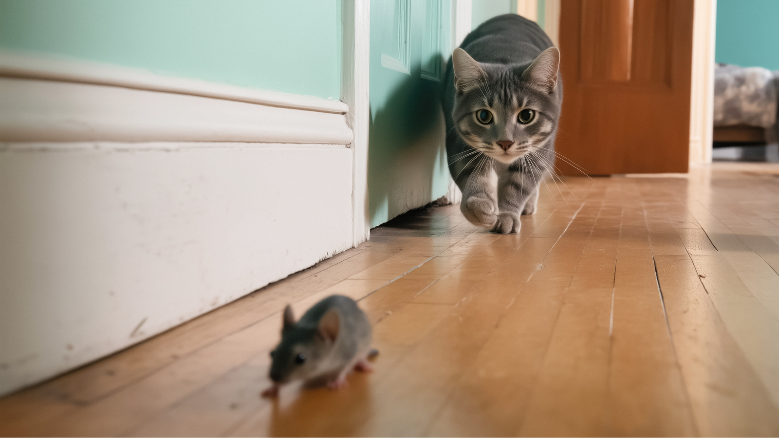 a cat catching a mouse at home